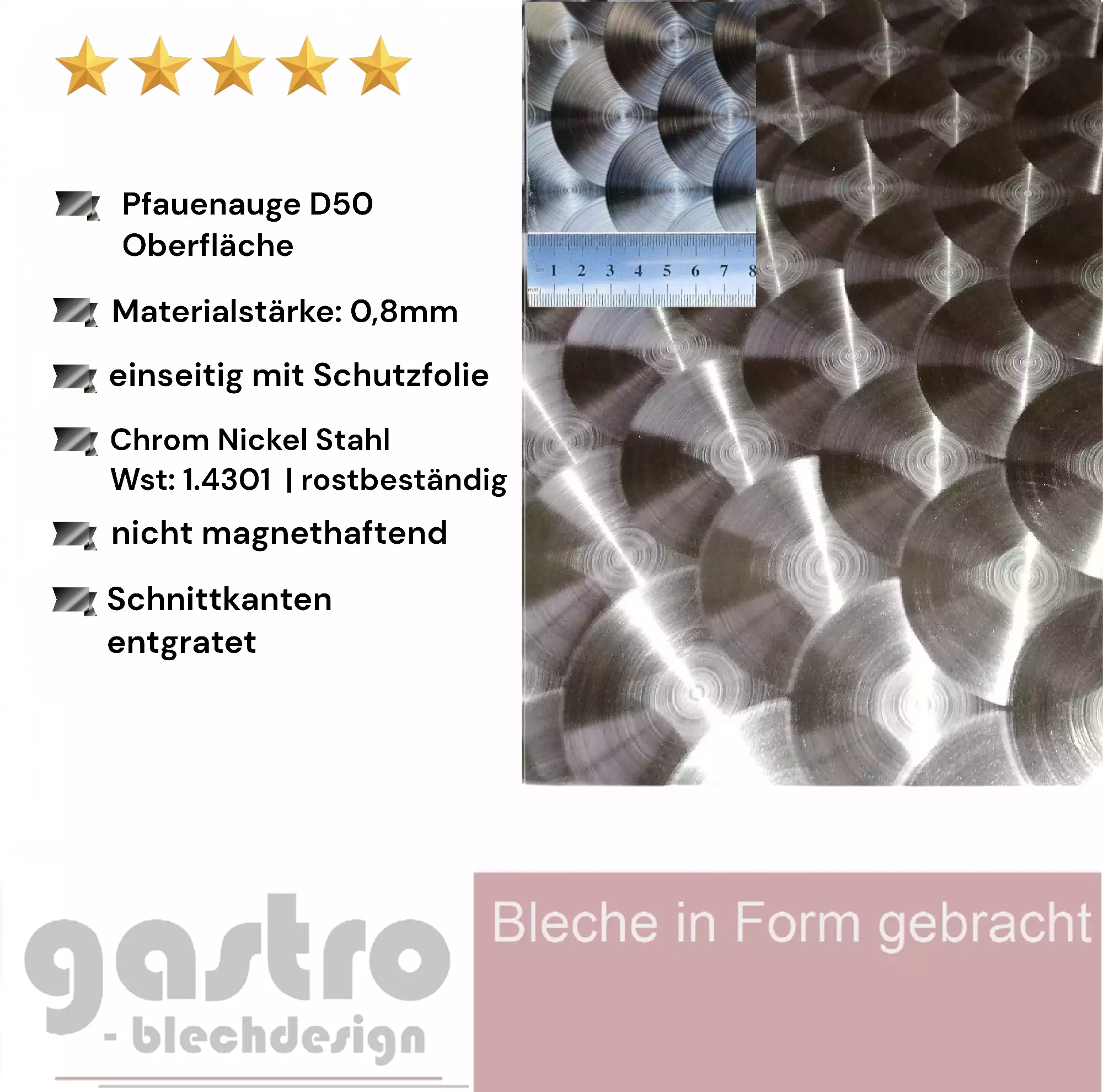 0,8 mm V2A Pfauenauge D50 0,8 mm V2A Pfauenauge D50